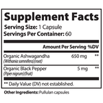 Ashwagandha with Black Pepper Capsules - product ingredients and nutritional facts panel | Our Phoenix Rise