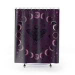 Moon Phase Moth Shower Curtain — Gothic Celestial Bathroom Decor