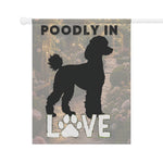 Poodle Silhouette LOVE Garden Flag | House Banner, Paw Print Decor