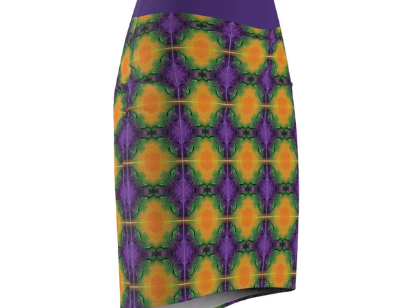 Purple and Yellow Women's Pencil Skirt, Relaxed Vibe Summer Fashion, Casual Office Wear, Stretchy Bodycon Skirt, Comfy Work Attire, Fun - Iron Phoenix GHG