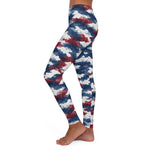 Patriotic Watercolor Camo Leggings — Red White & Blue All-Over Print