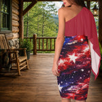 One Shoulder Red White Blue Galaxy Flag Dress - Stars and Stripes Party Dress S–6XL.