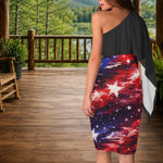 One Shoulder Patriotic Star-Spangled Dress | USA Pride S-6XL