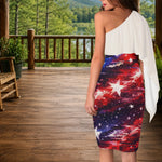 Patriotic One Shoulder Formal Dress - American Flag Galaxy Print | Evening Wear S-6XL