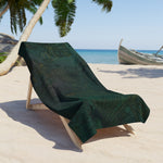 Tropical Floral Beach Towel — Dark Green Hibiscus Pattern