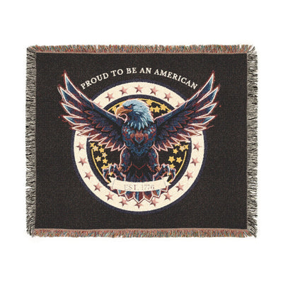 Patriotic Eagle Woven Blanket — "Proud to Be an American" Throw