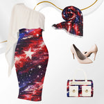Patriotic One Shoulder Formal Dress - American Flag Galaxy Print | Evening Wear S-6XL
