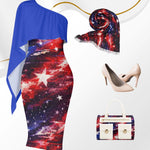 Patriotic One Shoulder Galaxy Flag Dress - American Pride | USA S-6XL