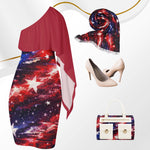 One Shoulder Red White Blue Galaxy Flag Dress - Stars and Stripes Party Dress S–6XL.