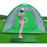 Portable Golf Practice Hitting Net Tent - Black net set up in a garden | Our Phoenix Rise