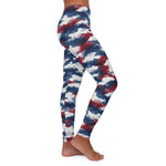Patriotic Watercolor Camo Leggings — Red White & Blue All-Over Print