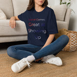 Bad at Games Great at Showing Up T-Shirt | Gamer Humor Tee