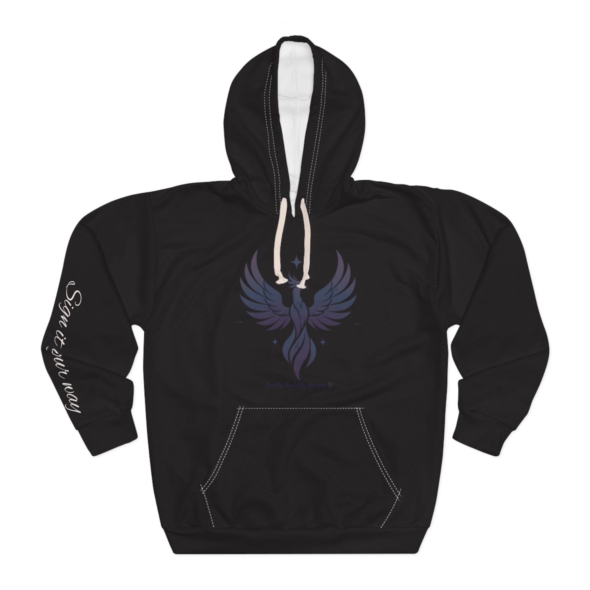 Phoenix Wings Hoodie — Inspirational 'Rise & Renew' Black Pullover