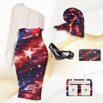 Patriotic One Shoulder Formal Dress - American Flag Galaxy Print | Evening Wear S-6XL