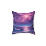 Purple Seascape Throw Pillow — Sunset Ocean Waves Decorative Pillow