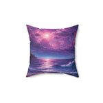 Purple Seascape Throw Pillow — Sunset Ocean Waves Decorative Pillow