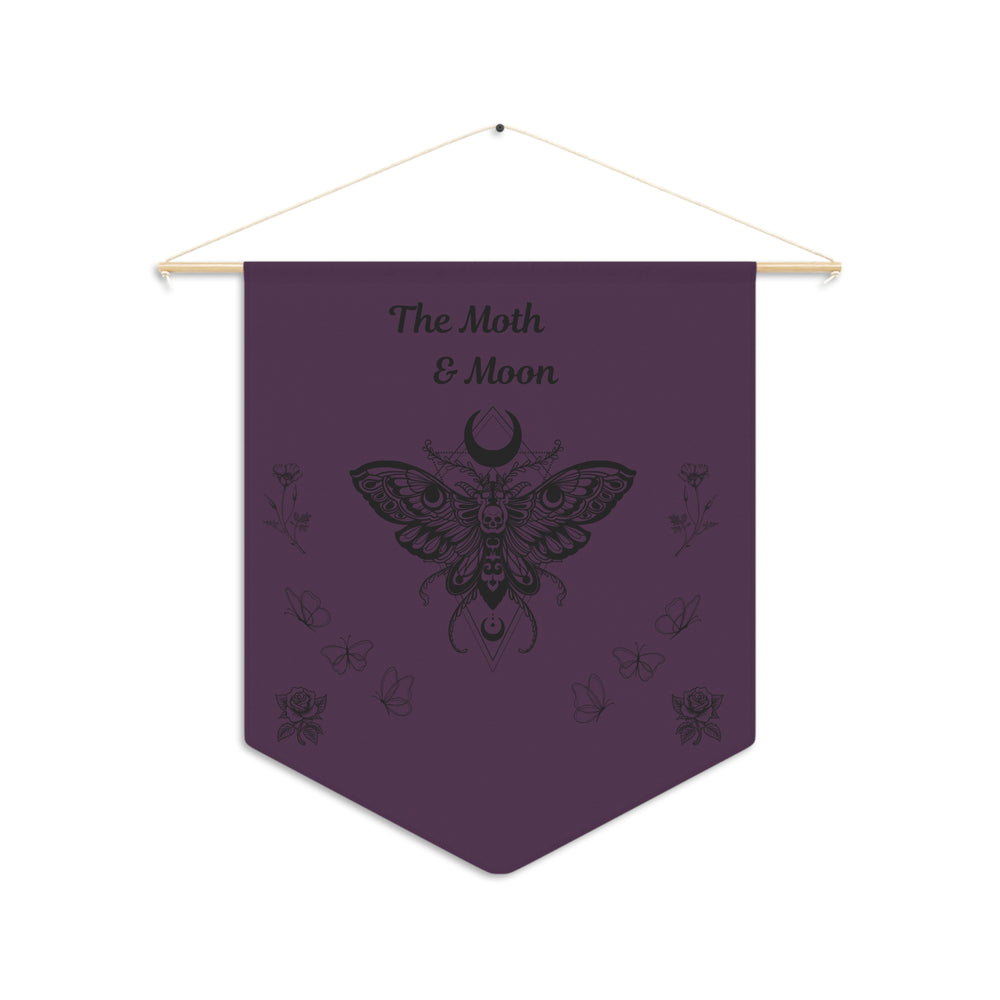 Moth & Moon Pennant Banner — Gothic Botanical Wall Flag