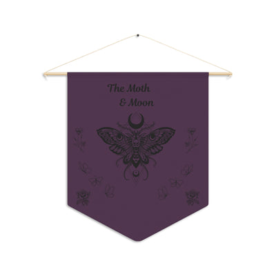 Moth & Moon Pennant Banner — Gothic Botanical Wall Flag