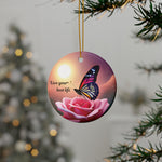 Ceramic Ornament – 'Live Your Best Life' Butterfly & Rose Double-Sided Holiday Ornament