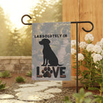 Labrador silhouette with paw LOVE Garden Flag | House Banner
