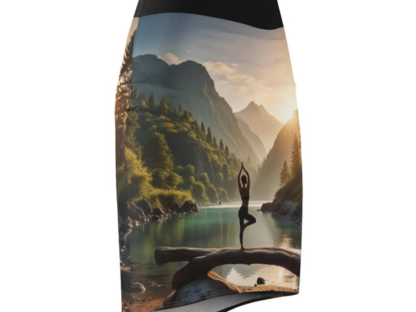 Yoga Pencil Skirt - Serene Lake Scene Design Workout Skirt - Iron Phoenix GHG