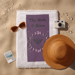 Moth with Lunar Phases Beach Towel | Moon Phase Moth Design