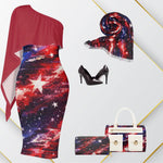 One Shoulder Red White Blue Galaxy Flag Dress - Stars and Stripes Party Dress S–6XL.