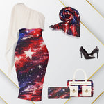 Patriotic One Shoulder Formal Dress - American Flag Galaxy Print | Evening Wear S-6XL