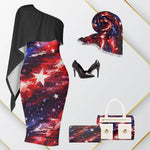 One Shoulder Patriotic Star-Spangled Dress | USA Pride S-6XL