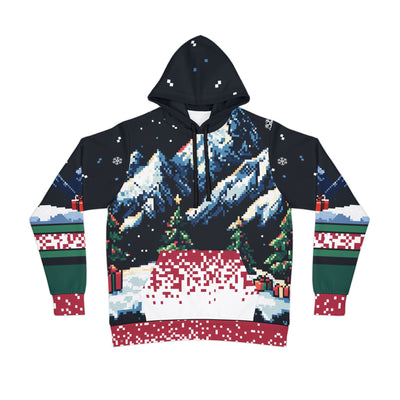 Gamer Christmas Hoodie Pixel Art - Front view pixelated winter scene | Our Phoenix Rise