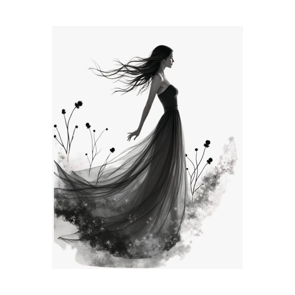 "Whispers of the Wind" - Elegant Black & White Satin Art Print - Wall Art