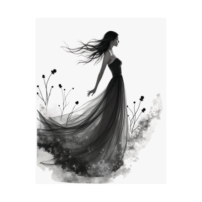 "Whispers of the Wind" - Elegant Black & White Satin Art Print - Wall Art - Iron Phoenix GHG