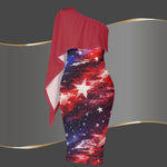 One Shoulder Red White Blue Galaxy Flag Dress - Stars and Stripes Party Dress S–6XL.