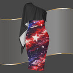One Shoulder Patriotic Star-Spangled Dress | USA Pride S-6XL