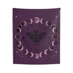 Moon Phase Tapestry — Purple Moth & Lunar Cycle Wall Hanging