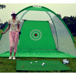 Portable Golf Practice Hitting Net Tent - Black net front view on grass | Our Phoenix Rise