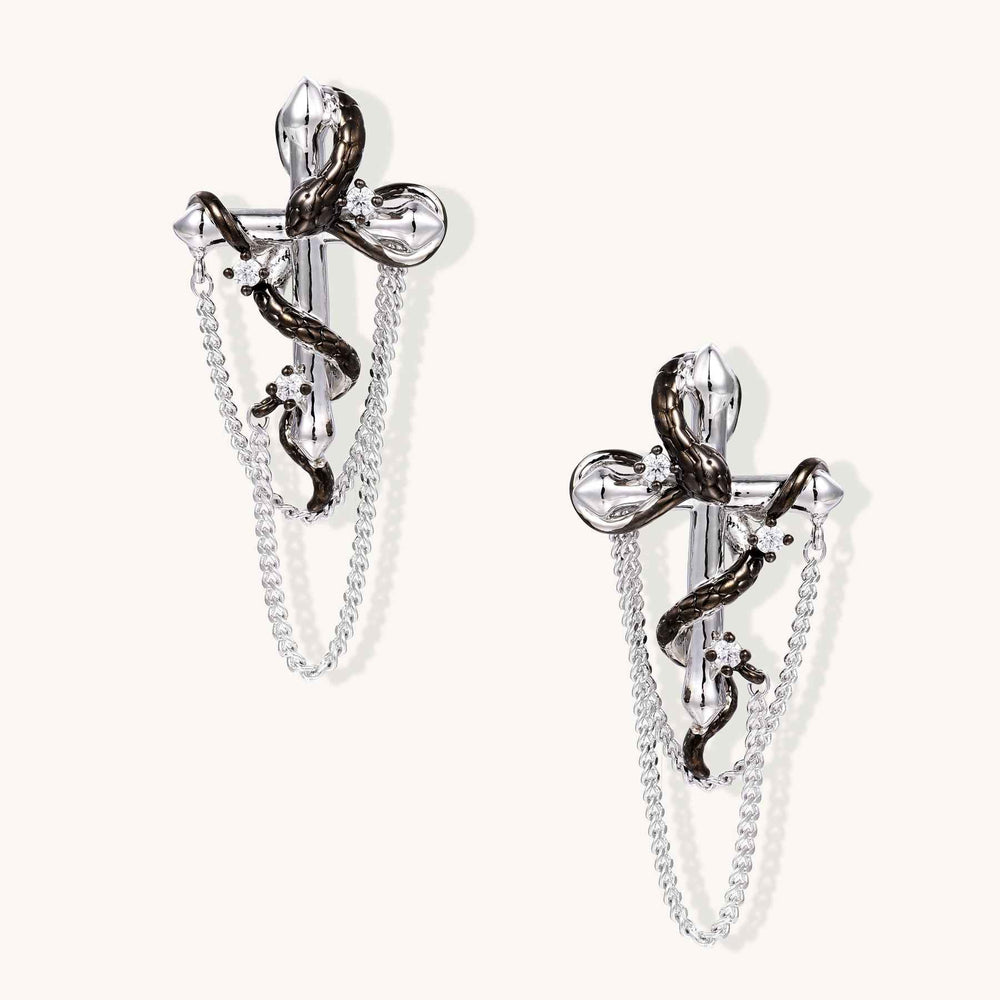 Serpent Cross Chain Earrings