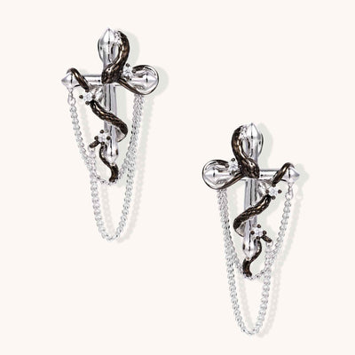 Serpent Cross Chain Earrings