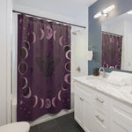 Moon Phase Moth Shower Curtain — Gothic Celestial Bathroom Decor
