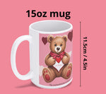 15oz mug with teddy bear design on a pink background