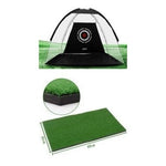 Portable Golf Practice Hitting Net Tent - Black net with a golf mat and balls | Our Phoenix Rise