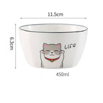 Cartoon Cat Life Ramen Noodle Bowl - side view, dimensions 11.5cm x 6.3cm, 450ml capacity | Our Phoenix Rise