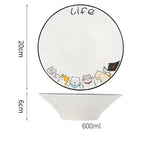 Cartoon Cat Life Ramen Noodle Bowl - top-down view showing interior and rim detail | Our Phoenix Rise