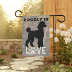 Poodle Silhouette LOVE Garden Flag | House Banner, Paw Print Decor