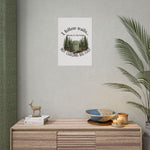Humorous Camping Kitchen Poster - Close-up of vintage fridge and pine trees illustration | Our Phoenix Rise