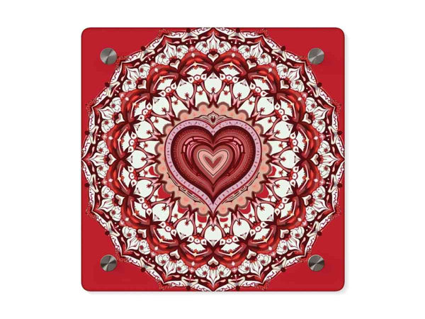 Red Heart Mandala Acrylic Wall Art Panels - Vibrant Home Decor - Iron Phoenix GHG