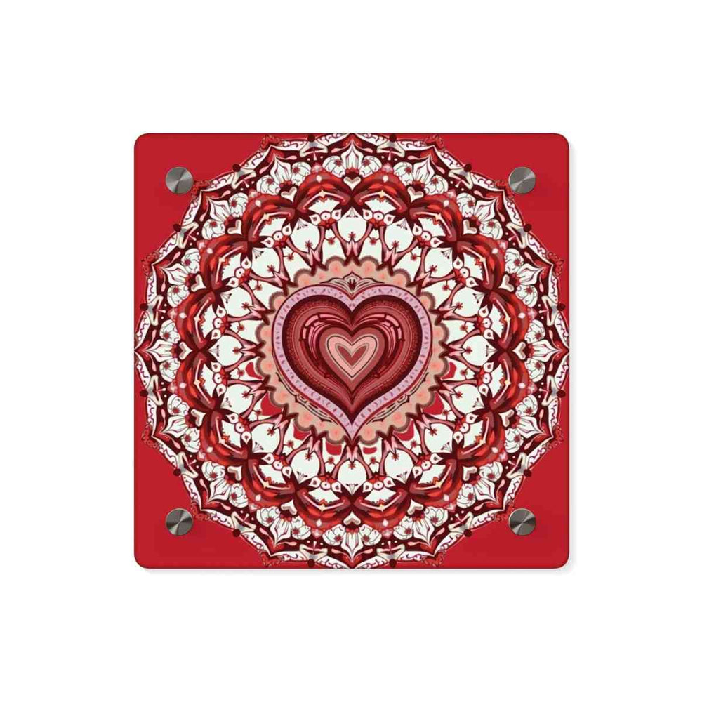 Red Heart Mandala Acrylic Wall Art Panels - Vibrant Home Decor
