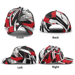 Abstract Graphic Black Red White Baseball Cap - close-up of polyester material texture | Our Phoenix Rise