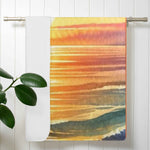 Personalized Sunset Beach Bath Towel - Hanging on Bathroom Towel Rail | Our Phoenix Rise