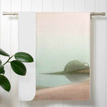 Personalized Nature Sunrise Bath Towel - Hanging on Bathroom Rack Side View | Our Phoenix Rise